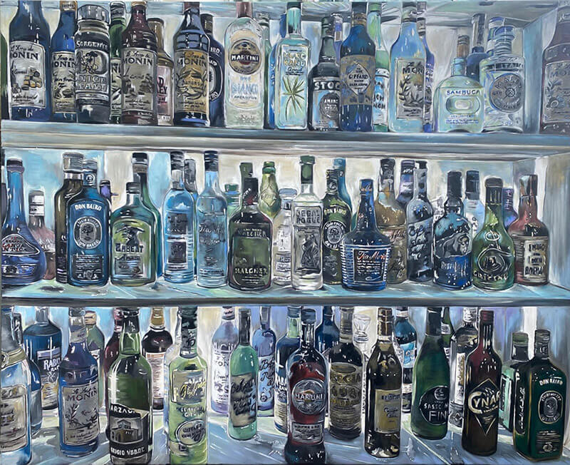 <strong>Bottles / glass III</strong><br>Oil on canvas, 2025<br>120 x 90 cm